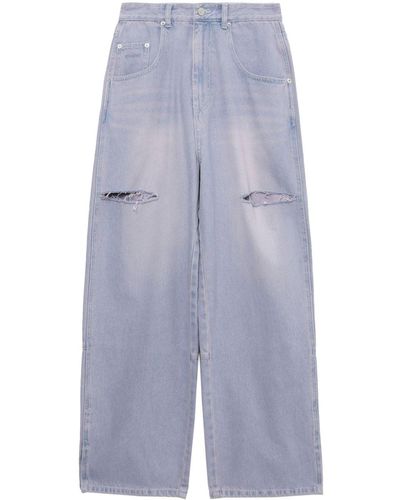 SJYP Distressed-finish Wide-leg Jeans - Blue