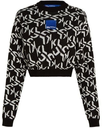 Karl Lagerfeld Maglione crop con monogramma jacquard - Nero