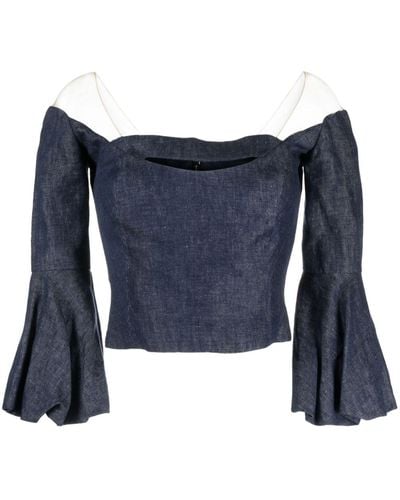 Gemy Maalouf Cut-out Bell-sleeves Top - Blue
