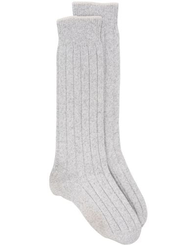 Eleventy Ribbed-knit Cashmere Socks - White