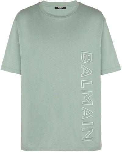 Balmain T-shirt en coton à logo embossé - Vert