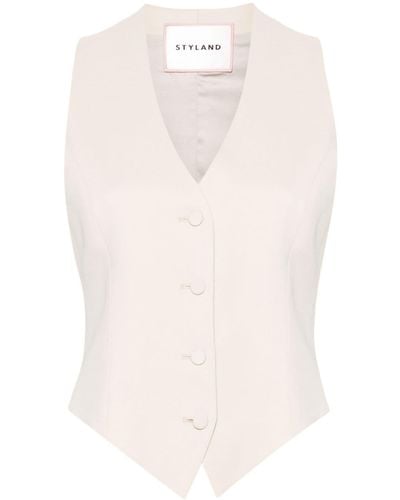 Styland Zijden Gilet Met Pijldetail - Wit