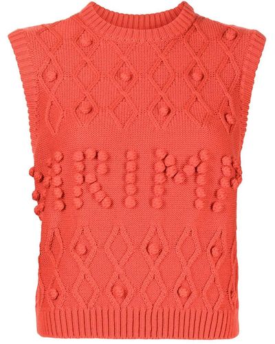 Shrimps Amara Cable-knit Vest - Orange