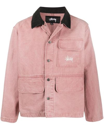 Stussy Contrasting-collar Denim Jacket - Pink