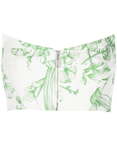 LEO LIN Floral-print Cotton Top - Green