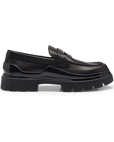 BOSS Penny-slot Leather Loafers - Black