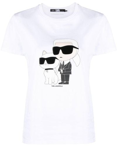 Karl Lagerfeld Ikonik Karl & Choupette Tシャツ - ホワイト