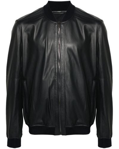 Corneliani Leather Bomber Jacket - Black