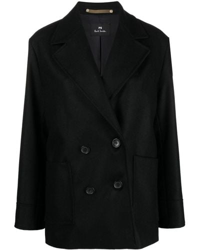 PS by Paul Smith Wool Double-breasted Coat - Black