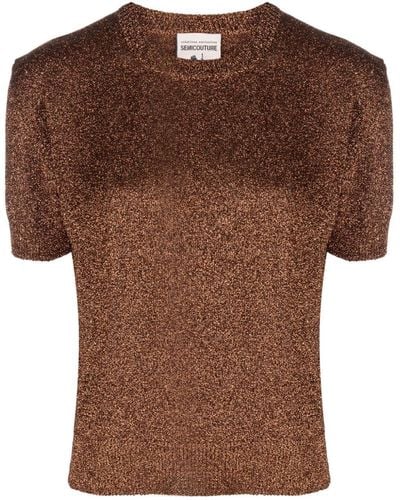Semicouture Metallic-threading Knitted Top - Brown