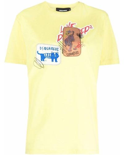 DSquared² T-Shirt In Cotone Con Patch - Giallo