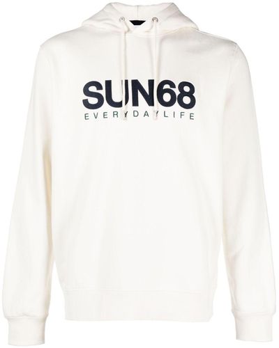 Sun 68 Logo-embroidered Cotton Hoodie - White