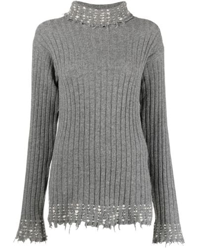 Marni Raw-cut Edge High-neck Knitted Sweater - Gray