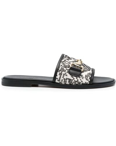 Doucal's Embroidered-design Leather Slides - White