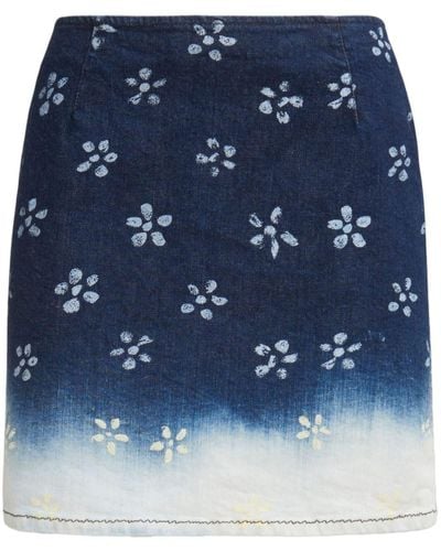 Marni Floral-print Denim Miniskirt - Blue