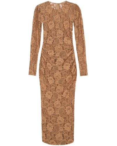 Dolce & Gabbana Midi-jurk Met Bloemenkant - Bruin