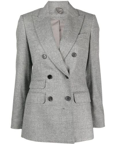 Max Mara Plaid-check Double-breasted Wool-cashmere Blazer - Grey