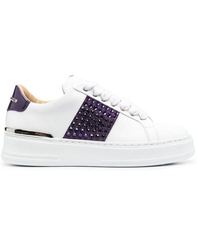 Philipp Plein Crystal-embellished Low-top Leather Sneakers - White