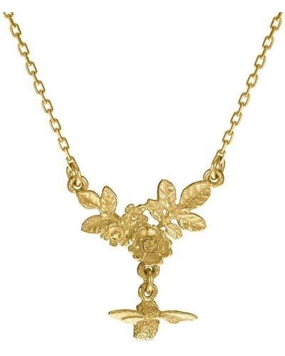 Alex Monroe 18kt Yellow Gold Bee Drop Floral Cluster Necklace - Metallic