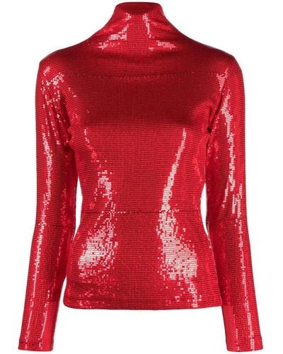 Atu Body Couture Sequinned High-neck Top - Red