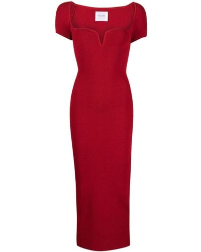 Galvan London Gaia V-neck Ribbed-knit Midi Dress - Red