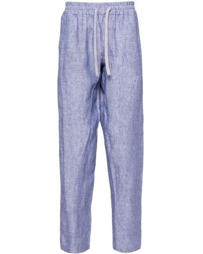 Fedeli Bonifacio Striped Tapered Linen Pants - Blue