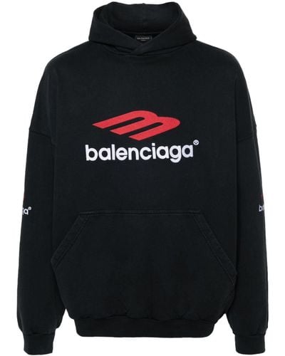Balenciaga Logo-embroidered Cotton Hoodie - Black