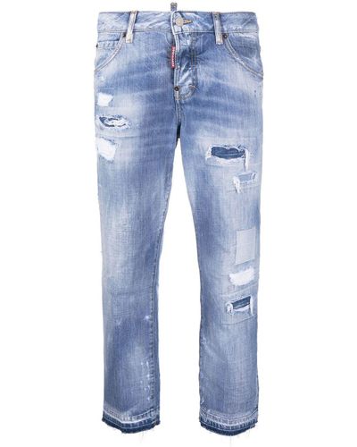 DSquared² Cropped-Jeans im Distressed-Look - Blau