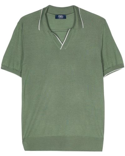 Fedeli Wave Fine-knit Polo Shirt - Green