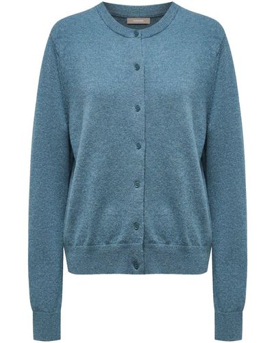 12 STOREEZ Mother-of-pearl Button Cashmere Cardigan - Blue