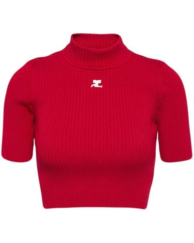 Courreges Logo-appliqué Cropped Ribbed Sweater - Red
