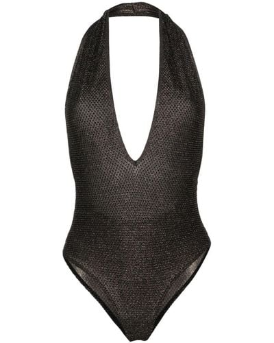 Palm Angels Lurex V-neck Swimsuit - Black