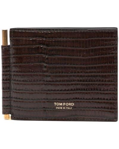 Tom Ford Kartenetui mit Geldscheinklammer in Kroko-Optik - Braun