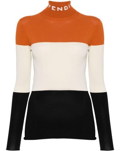 Fendi Jersey con logo en intarsia y diseño colour block - Marrón