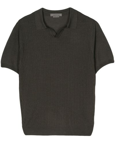 Corneliani Patterned-jacquard Knitted Polo Shirt - Black