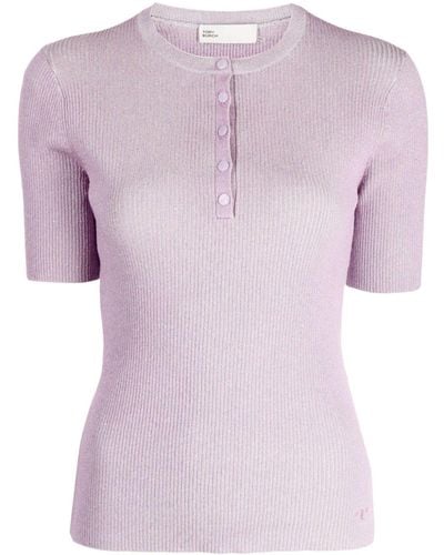 Tory Burch Henley Ribbed-knit Top - Pink