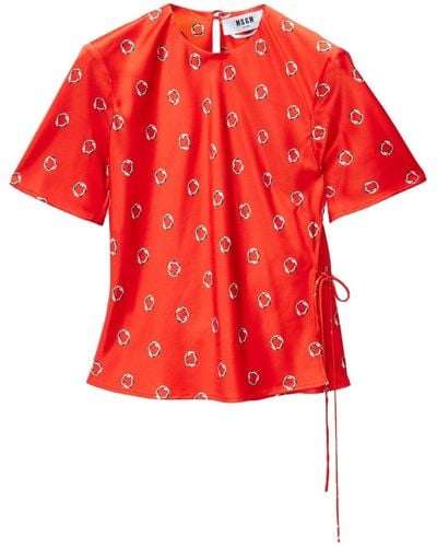 MSGM Graphic-print Tied Blouse - Red
