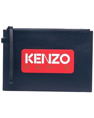 KENZO Pochette à logo imprimé - Bleu