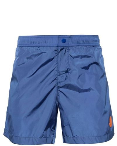 Moncler Logo-patch Elasticated Swim Shorts - Blue