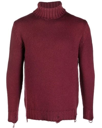 PT Torino Distressed Roll Neck Sweater - Red