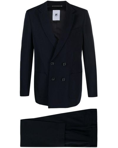 PT Torino Peak-lapels Virgin Wool Double-breasted Suit - Blue