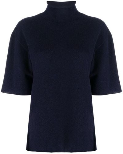 Jil Sander Short-sleeved Roll-neck Knitted Top - Blue
