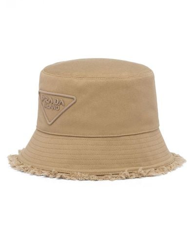 Prada Triangle-logo Bucket Hat - Natural