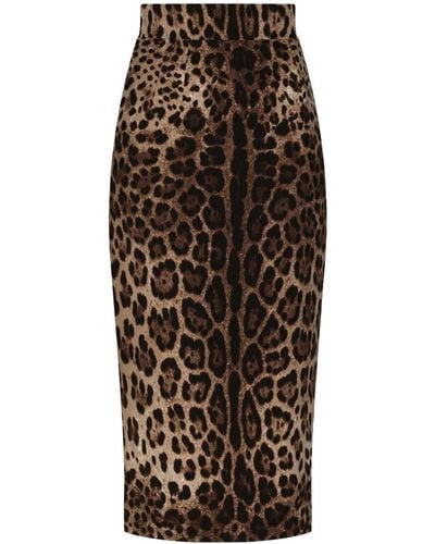 Dolce & Gabbana Gonna midi in chenille con stampa leopardata - Marrone