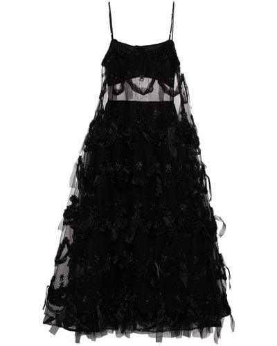 Simone Rocha Draped Appliqué Flared Midi Dress - Black