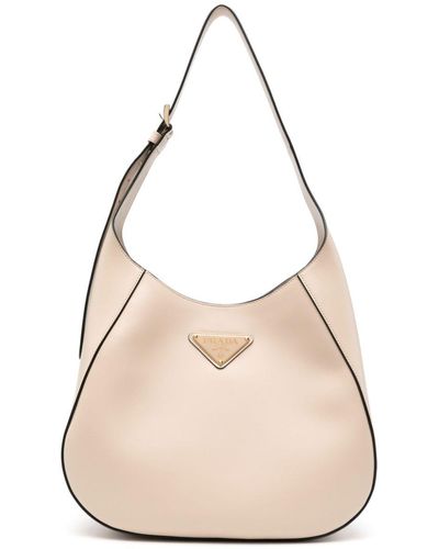 Prada Triangle-logo Leather Shoulder Bag - Natural