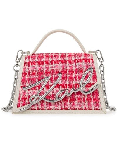 Karl Lagerfeld Small Signature Bouclé Top-handle Bag - Red