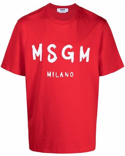 MSGM Camiseta con cuello redondo y logo - Rojo