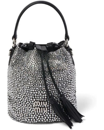 Miu Miu Crystal-embellished Satin Bucket Bag - Black