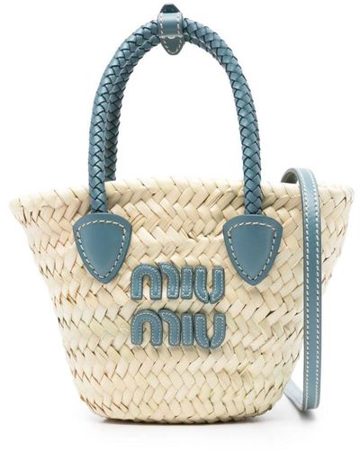 Miu Miu Stroh-Shopper mit Logo - Blau